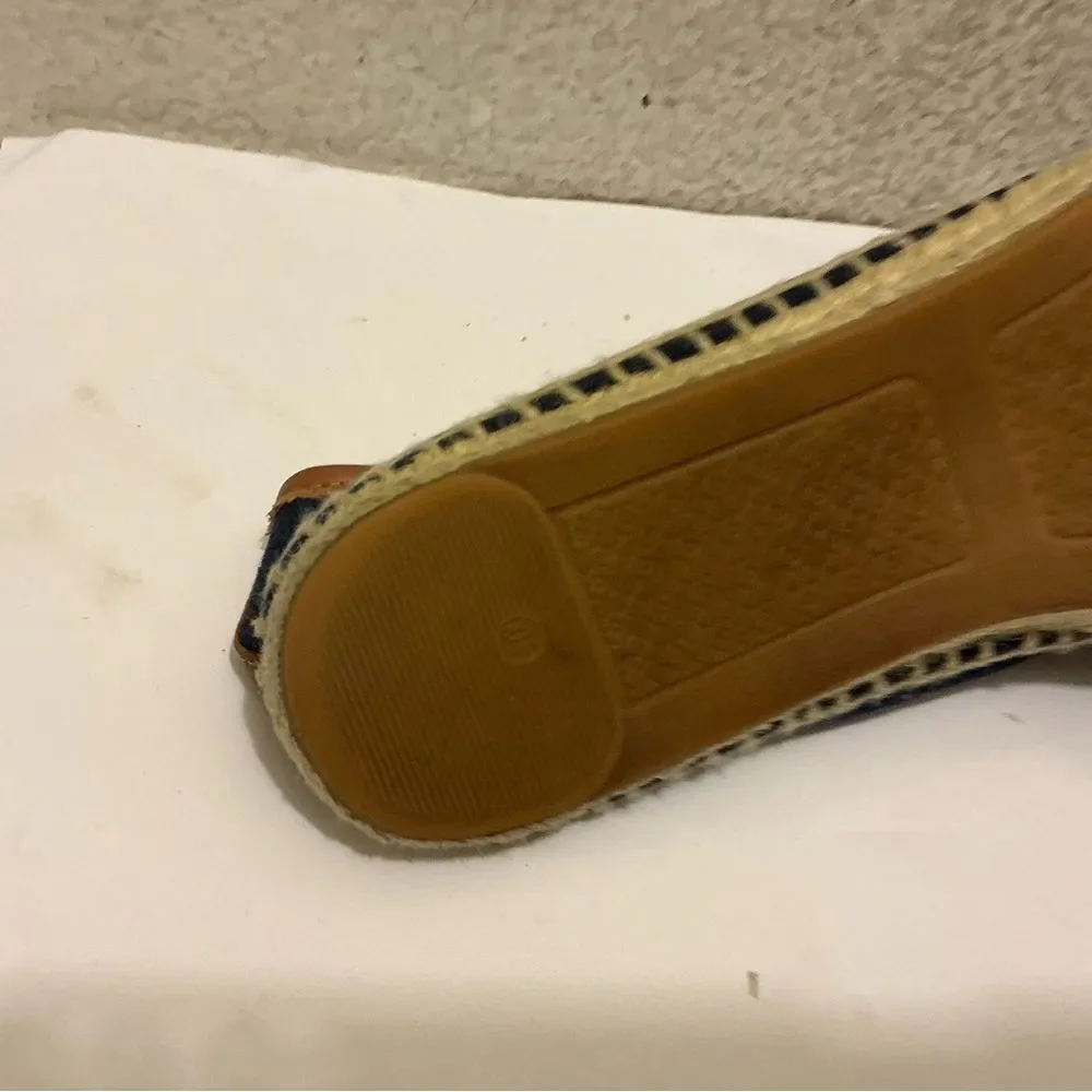 Tory Burch Nautical Navy Blue Canvas & Leather Espadrilles size 10